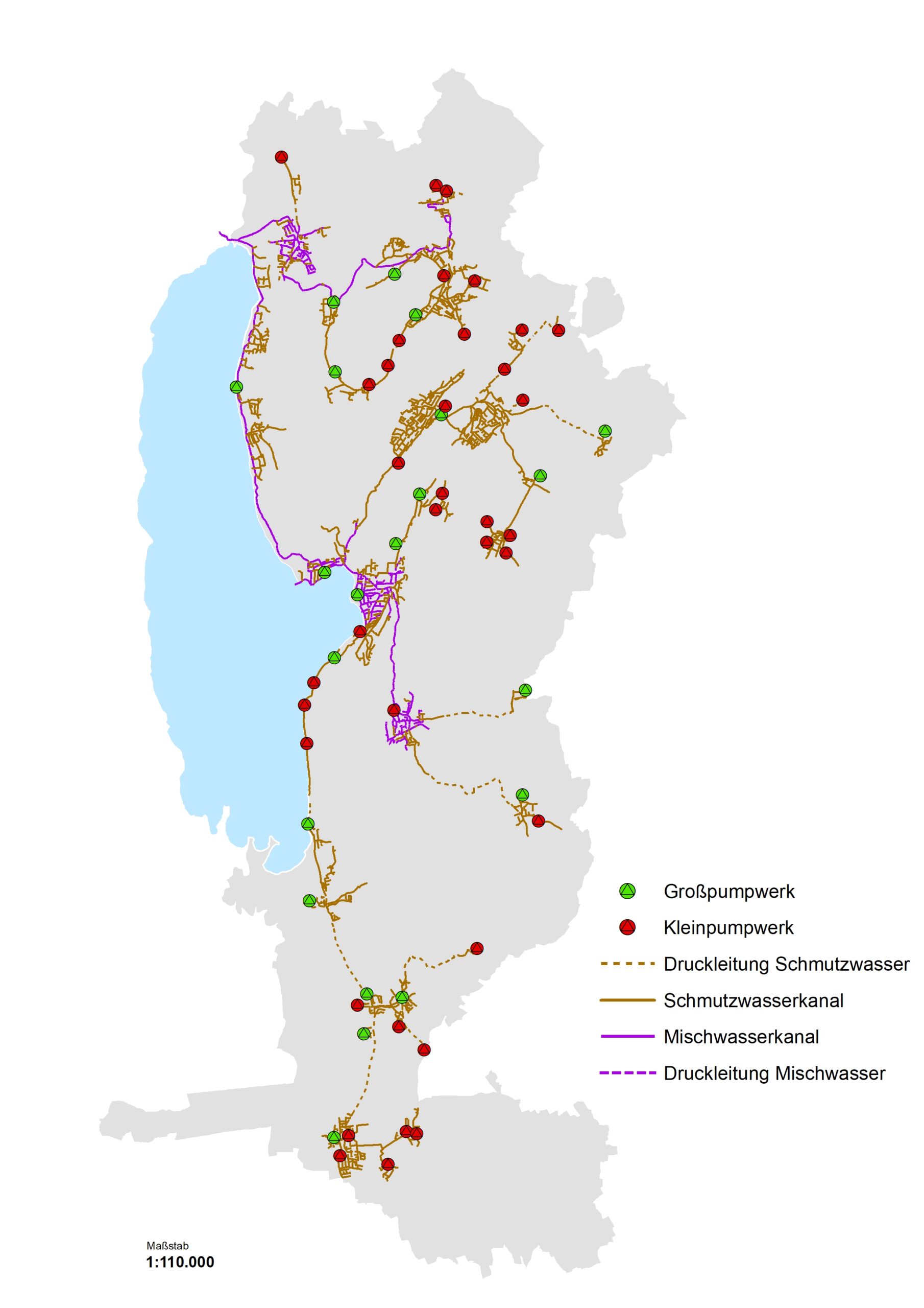 Übersichtskarte Netz Schmutzwasser und Mischwasser